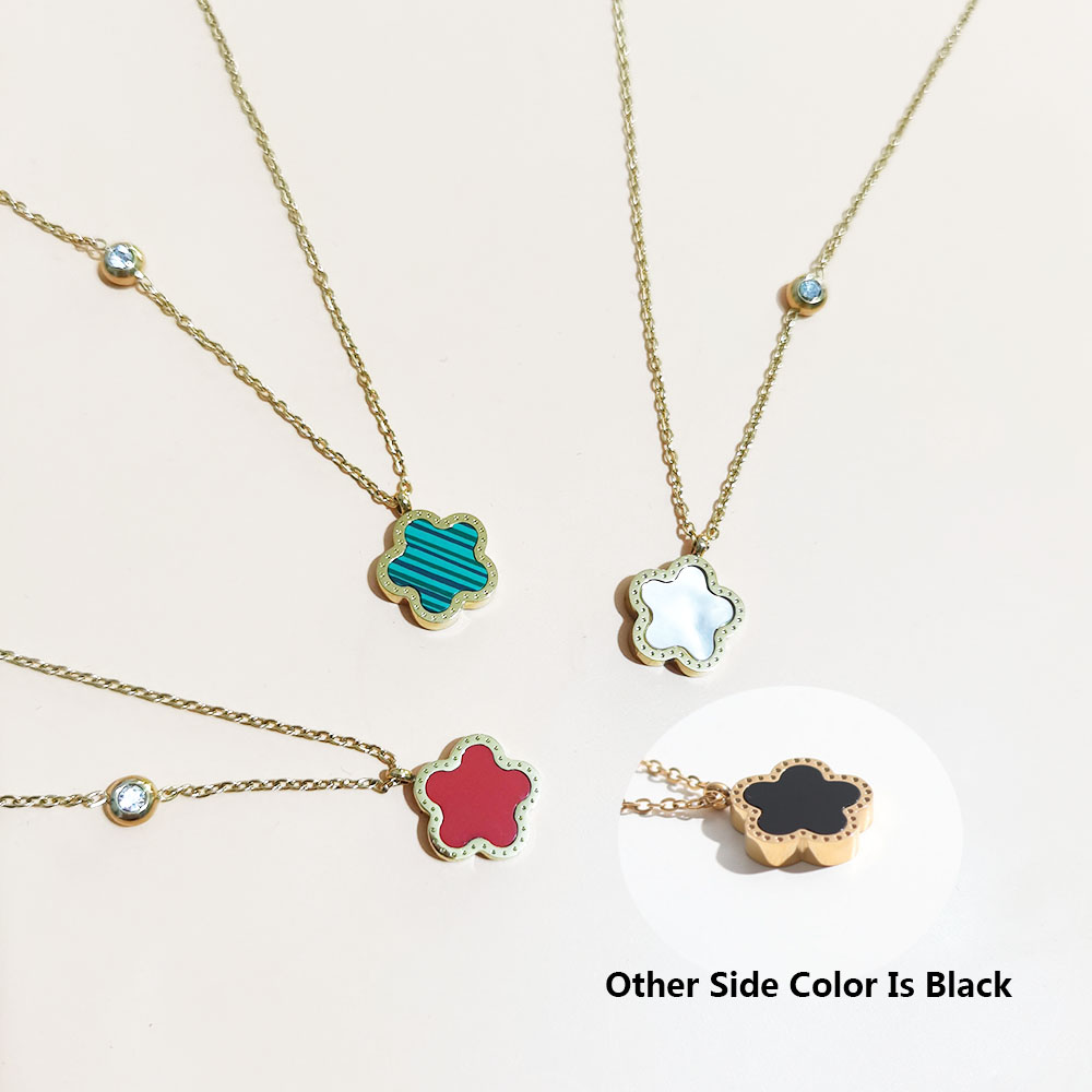 Red Clover Flower - Collier pendentif fleur plaqué or 18