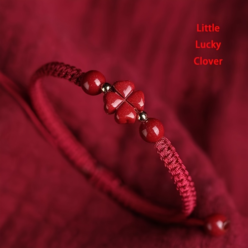 Red Clover Flower - Bracelet tressé en cordon rouge porte-bonheur